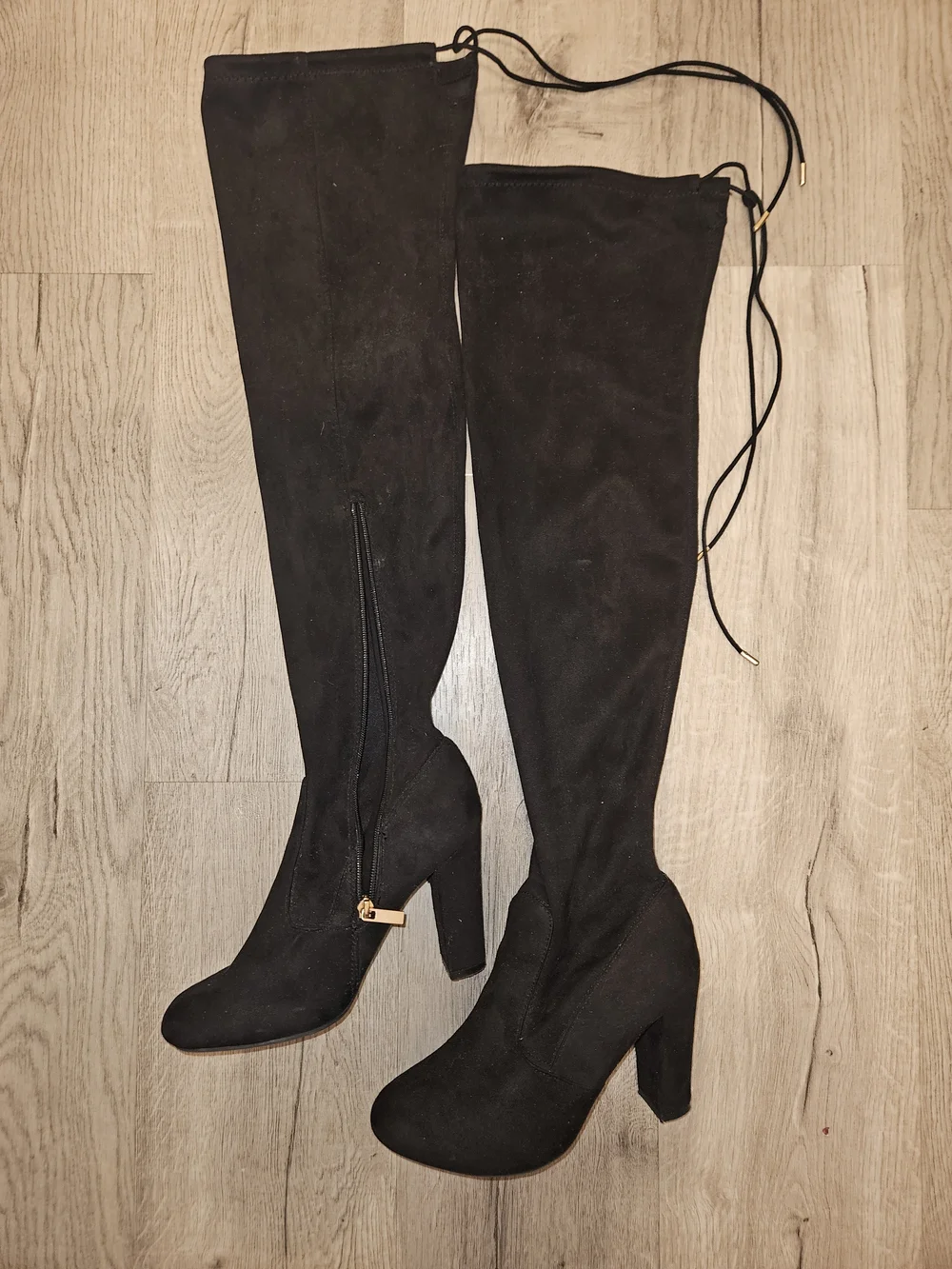 BAMBOO Black Over-The-Knee Block Heel Boots